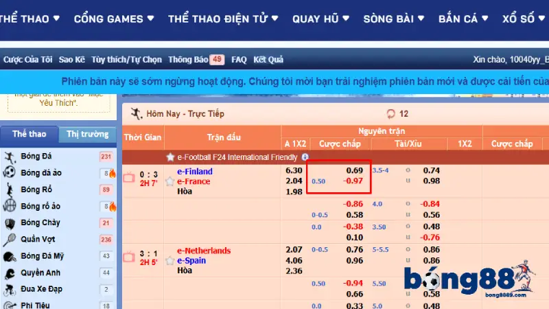 Kèo chấp 0.5